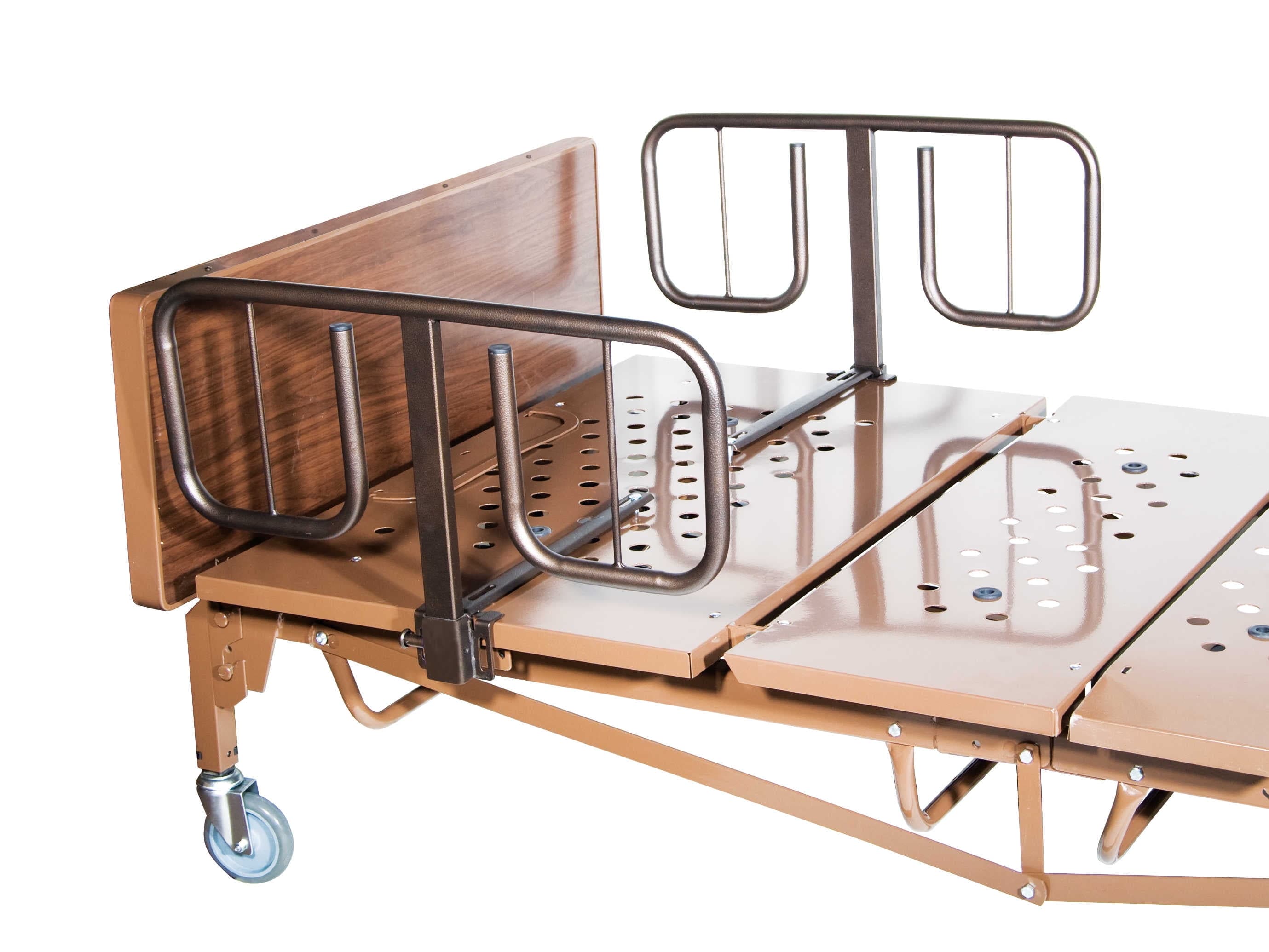 We Care Medical Supply bariatric bed frame and half-rail detail from its rental listing