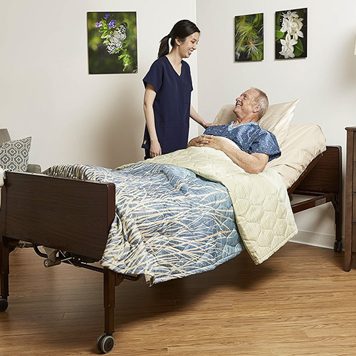 Full-electric hospital bed pictured in MedServ’s Palatine rental listing