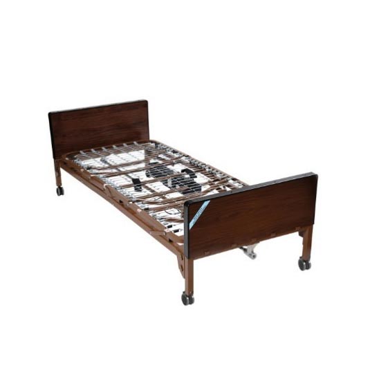 Full-electric hospital bed frame pictured on Forsyth Medical Supply’s rental listing; mattress not shown