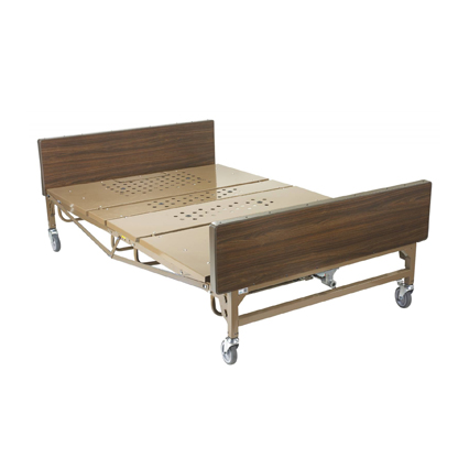 Hospital bed frame pictured on Medi-Source Home Medical’s rental page, without mattress